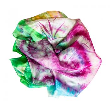 crumpled colorful batik silk scarf isolated on white background