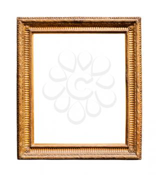 vertical wide vintage wooden picture frame with cutout canvas isolated on white background