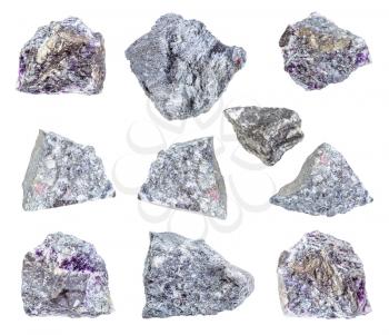 set of various Stibnite (Antimonite) rocks isolated on white background