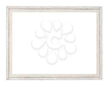 empty modern simple white painted wooden picture frame with cut out canvas isolated on white background