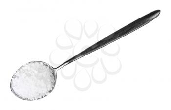 top view of tablespoon with coarse grained Sea Salt isolated on white background