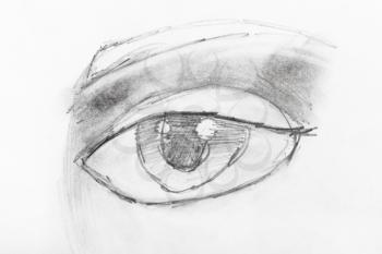 sketch of human eye and shadow around it hand-drawn by black pencil on white paper