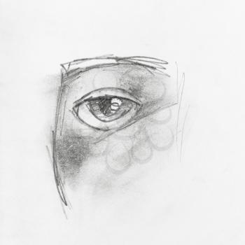 sketch of part of human face with eye hand-drawn by black pencil on white paper