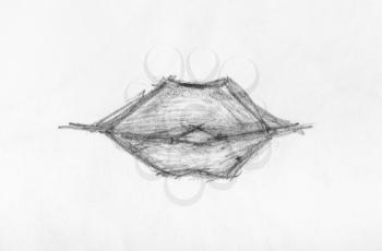 sketch of female lips close up hand-drawn by black pencil on white paper