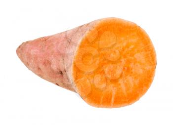 sliced tuber of sweet potato (ipomoea batatas, batata) isolated on white background