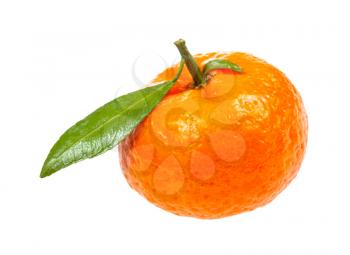 fresh Abkhazian mandarine with green leaf isolated on white background