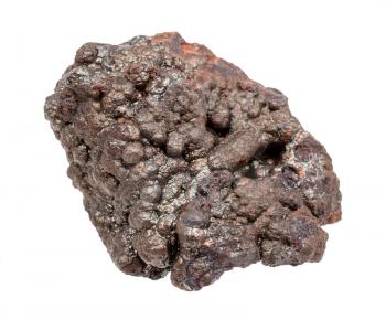 closeup of sample of natural mineral from geological collection - raw Goethite rock isolated on white background