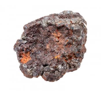 closeup of sample of natural mineral from geological collection - raw Goethite stone isolated on white background