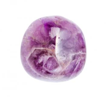 closeup of sample of natural mineral from geological collection - rolled Amethyst gem stone isolated on white background