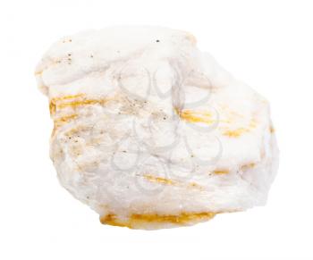 closeup of sample of natural mineral from geological collection - raw Baryte ore isolated on white background