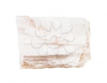 closeup of sample of natural mineral from geological collection - raw white Calcite rock isolated on white background