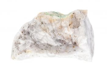 closeup of sample of natural mineral from geological collection - piece of raw Baryte ore isolated on white background