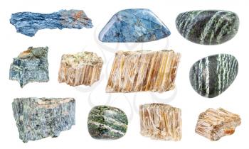 set of various asbestos rock isolated on white background