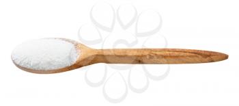 wooden spoon with glutamate flavoring isolated on white background