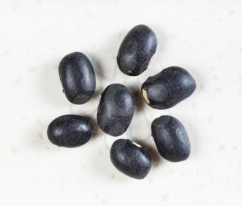 several raw mexico black beans close up on gray ceramic plate