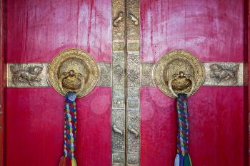 Door handles on gates of Ki monastry. Spiti Valley, Himachal Pradesh, India