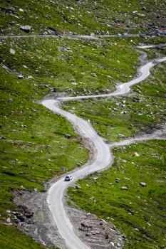 Serpentine road in Himalayas mountains. Himachal Pradesh, India