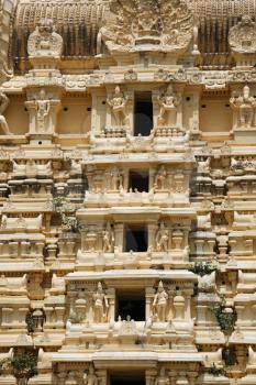 Gopuram (tower) of ancient Hindu temple Ekambareswarar. Kanchipuram, Tamil Nadu, India