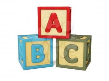 ABC alphabet wooden building blocks with letters isolated on white