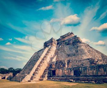 Vintage retro effect filtered hipster style image of anicent mayan pyramid in Uxmal, Mexico
