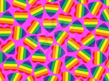 Background made from hearts with gay pride flag inside on pink.