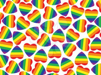 Background made from hearts with gay pride flag inside on white.