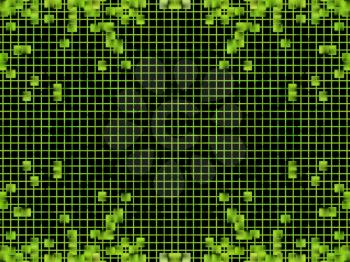 Abstract kaleidoscope background in a green cage.Digitally generated image.