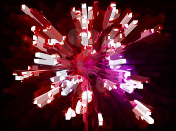 Red square shape geometric bright star explosion. Digitally generated image.
