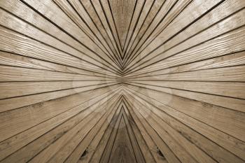 Perspective and symmetry abstract wooden slat background.