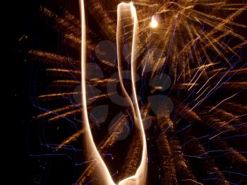 Shining Fireworks Bursts in a Darkness as Abstract Background.