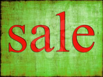 Red Sale tag on green grunge background.
