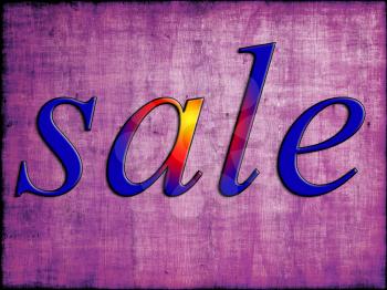 Blue sale tag on purple grunge wooden background.