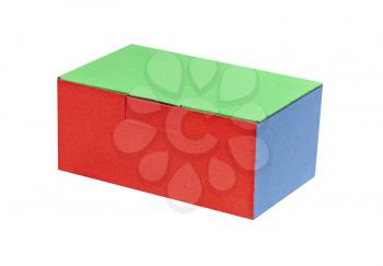 Multicolored paper box isolated on white background.