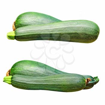 Set of green zucchini vegetable isolated on white background.