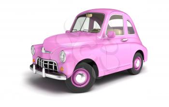 Pink cartoon car isolated on white. 3D illustration