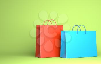 Two Empty Shopping Bags on the green. 3D illustration