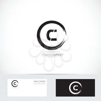 Vector logo template of alphabet letter c grunge circle with business card