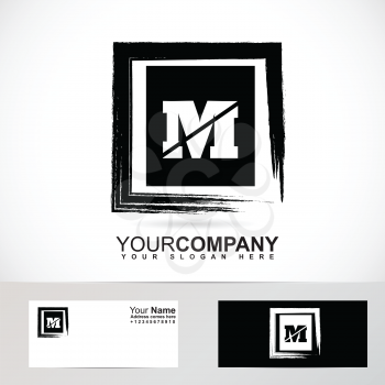 Vector logo element template of grunge square letter M alphabet black white