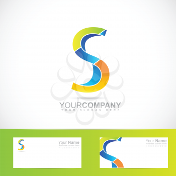 Vector company logo element template of alphabet letter S green blue orange colors 3d
