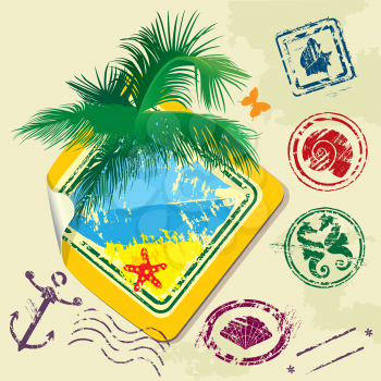 Summer and travel stamps and sticker -  hand drawn collection
