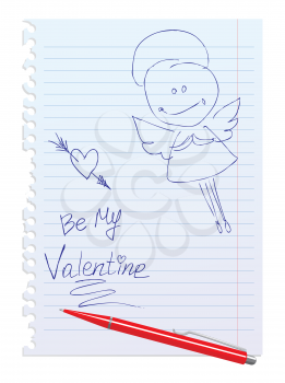 Card with Hand-Drawn Sketchy Angel on Lined Notebook Paper Background