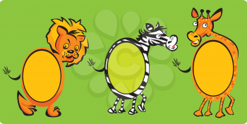 Set of oval frames - animals (lion, zebra, giraffe) for kids