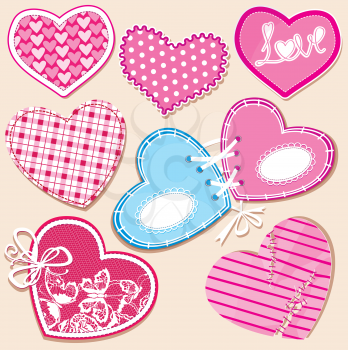 Scrapbook set of hearts in stitched textile style