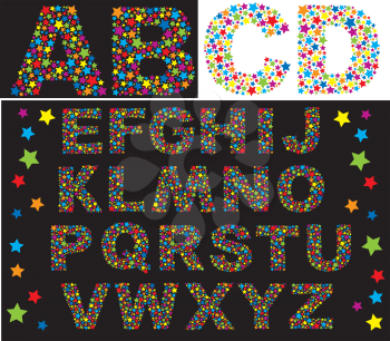 alphabet - letters are made of multicolored stars