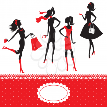 Set of silhouettes of fashionable girls on a white background 