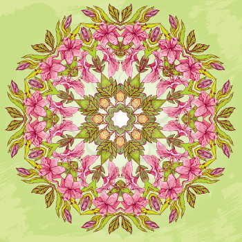 Round pattern - abstract floral background with hand drawn flowers - tiger lillies. 