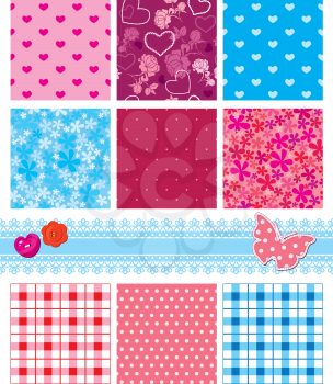 fabric textures in pink and blue colors - seamless patterns  