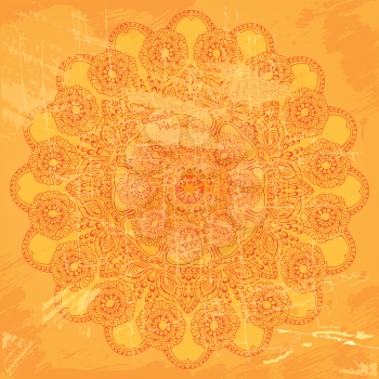 Abstract circle lace pattern on orange grunge background - image in indian etnic style