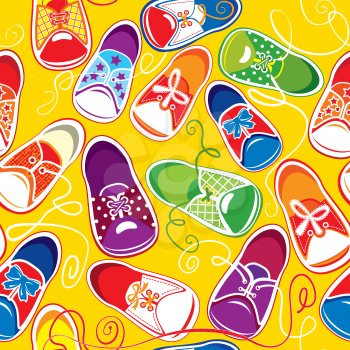 seamless pattern - colored children  gumshoes on yellow background