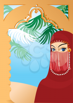 Portrait border with beautiful arabian woman wearing yashmak